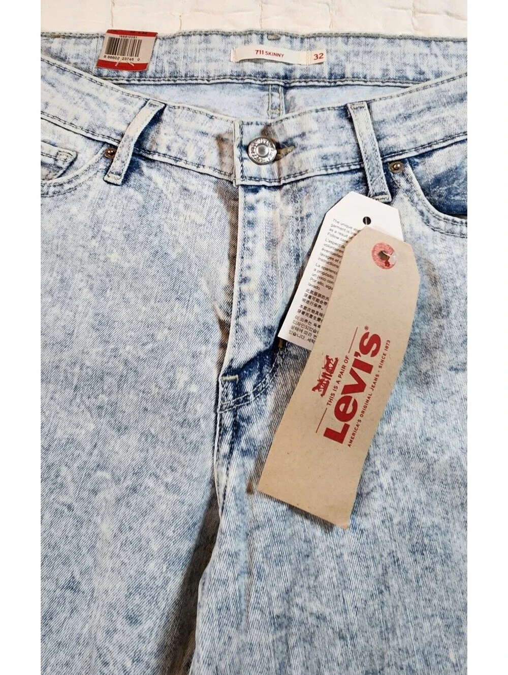 NWT Levi's 711 Skinny Jeans Men's 32x32 Light Acid Wash Denim